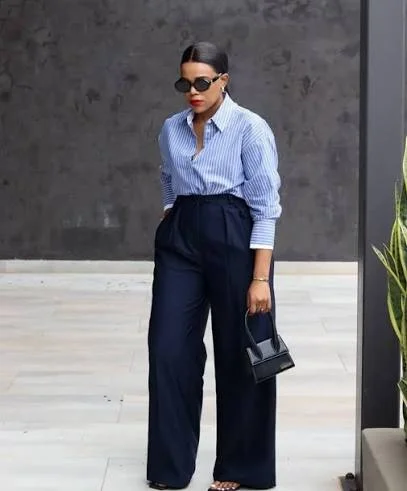 Elegant Blue Dress Pants For Fall